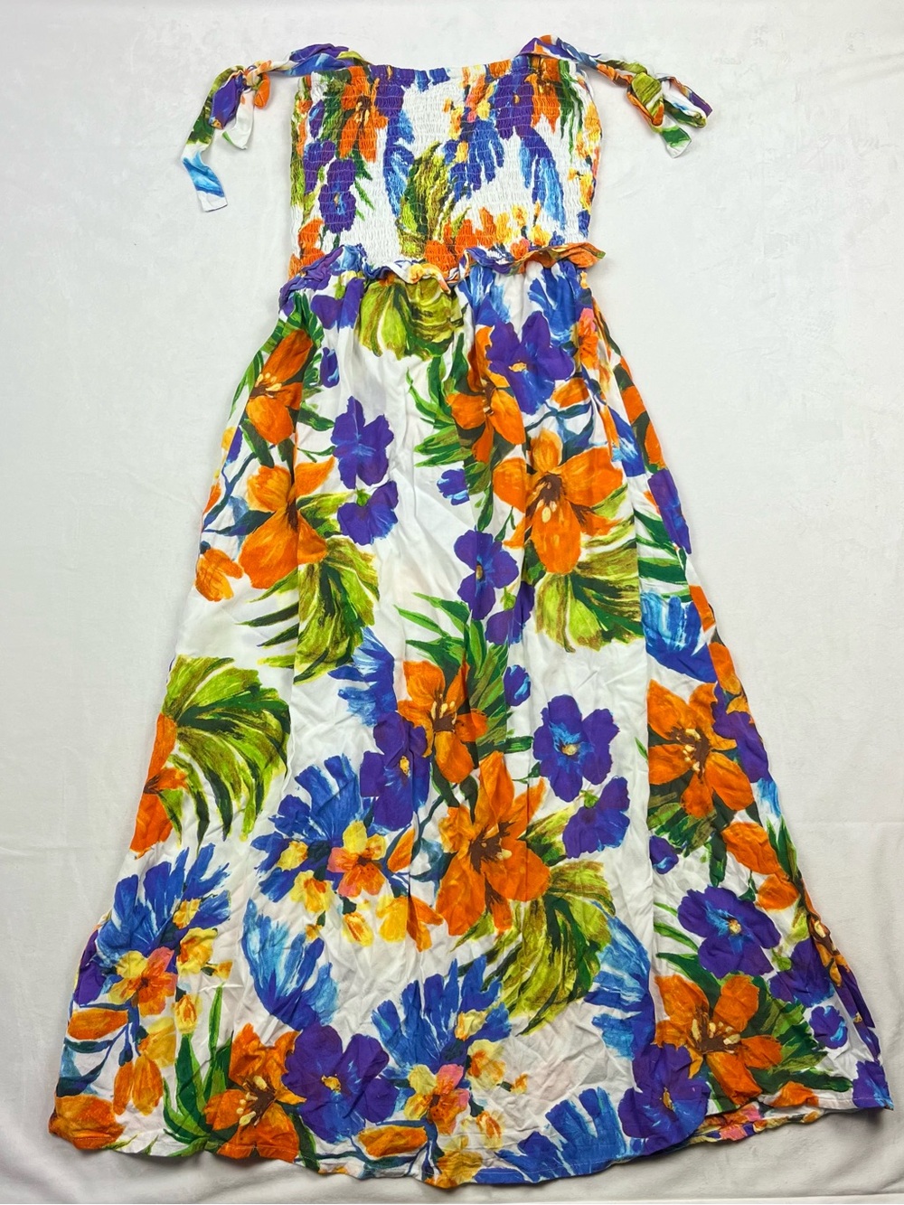 San Francisco Tropical Floral Smocked Tie Shoulder Maxi Dress Size Small